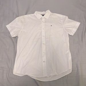 Tommy Hilfiger White Polka-Dot Shortsleeved Dress Shirt